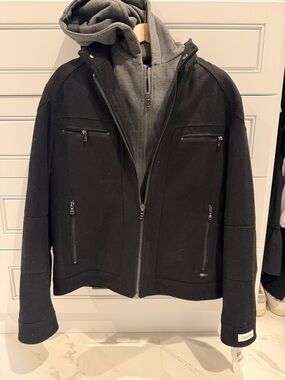 BTWT men’s Calvin Klein Black Jacket with Gray Hooded Liner